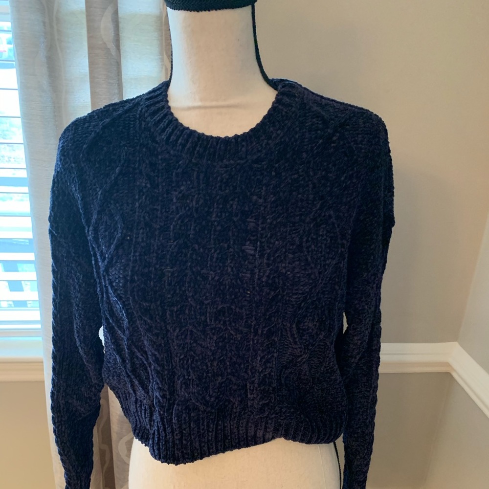 PacSun Navy Blue Chenille Cropped Sweater ,Size Small NWT
